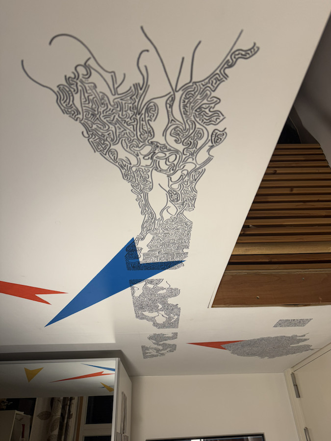 Process view of a branching linework form on the ceiling
