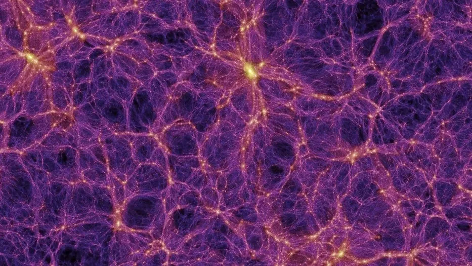 Cosmic web simulation showing matter as a vast branching network