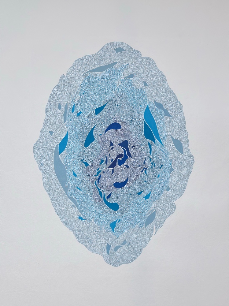 Intricate blue lines radiating around the dark centre of Water